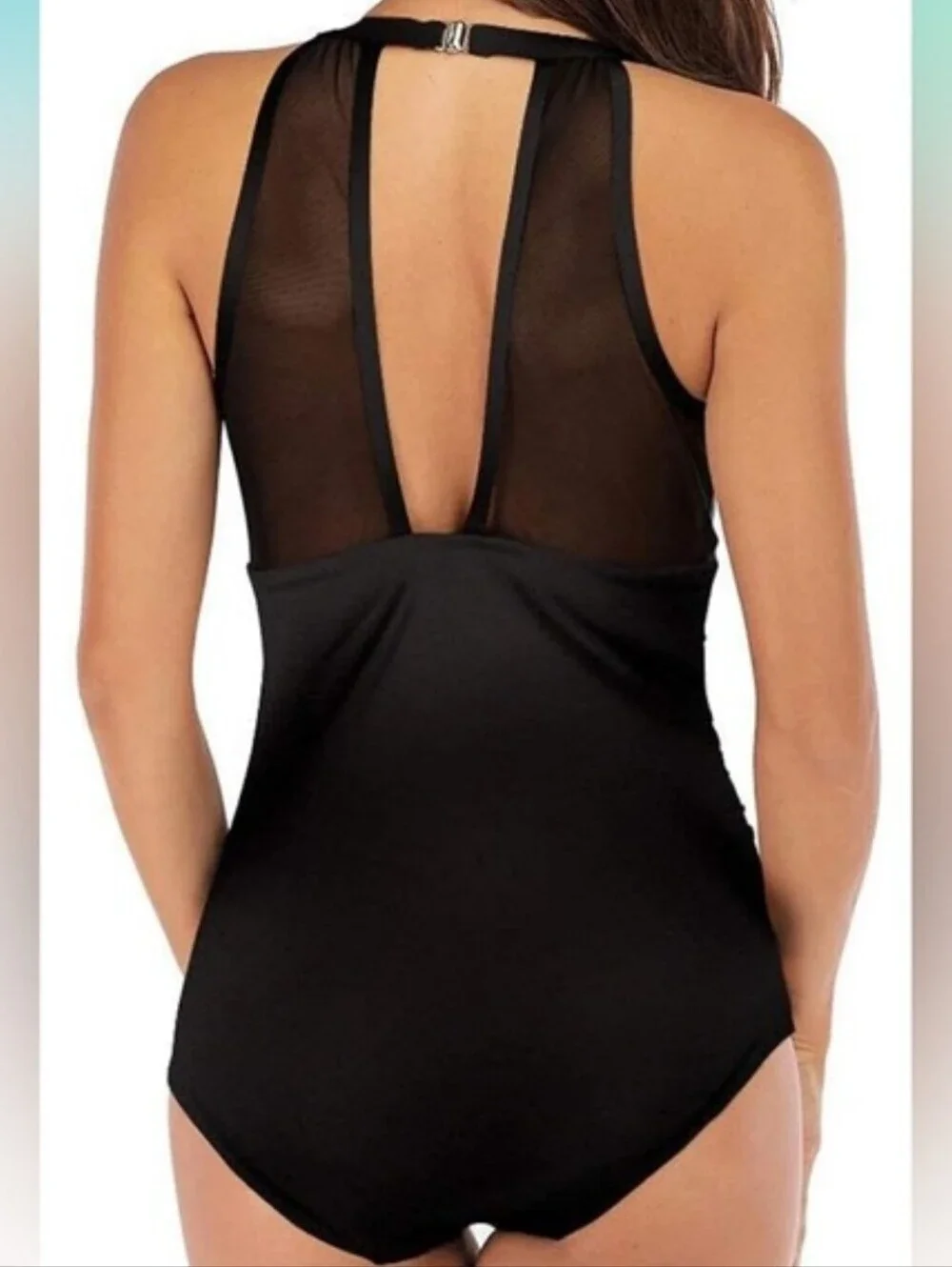 Dixperfect NEW Black High Neck Mesh Ruched Monokini Swimsuit SZ Medium Beach Mod